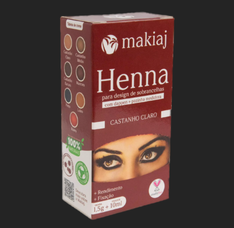 Henna Makiaj para Sobrancelhas - 1,5gr + Fixador - COR CASTANHO CLARO